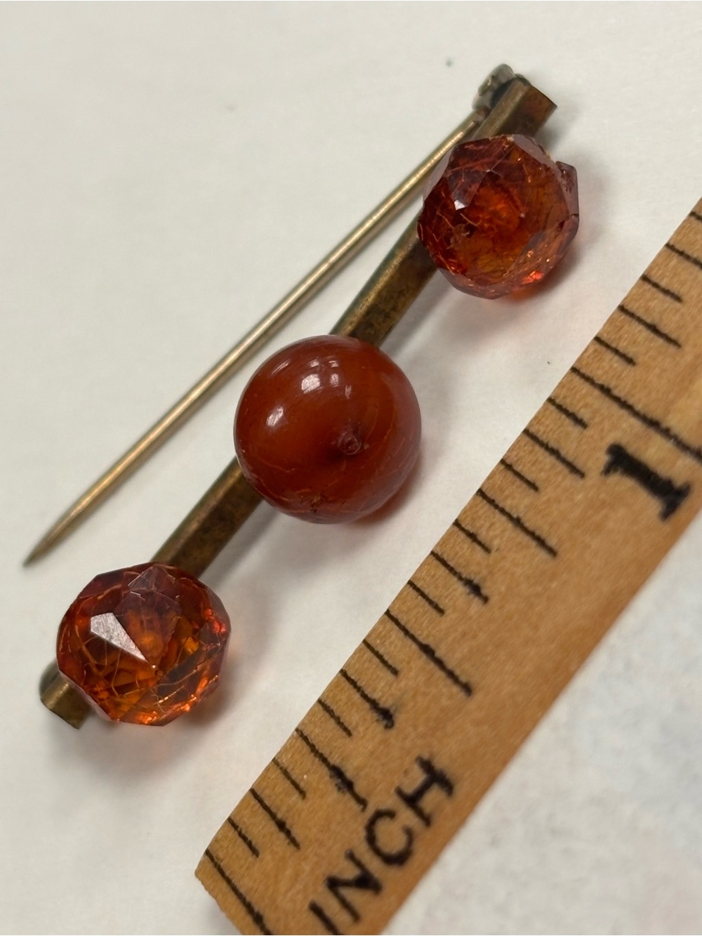 Antique Carnelian & Amber Bead Bar Brooch - Antique